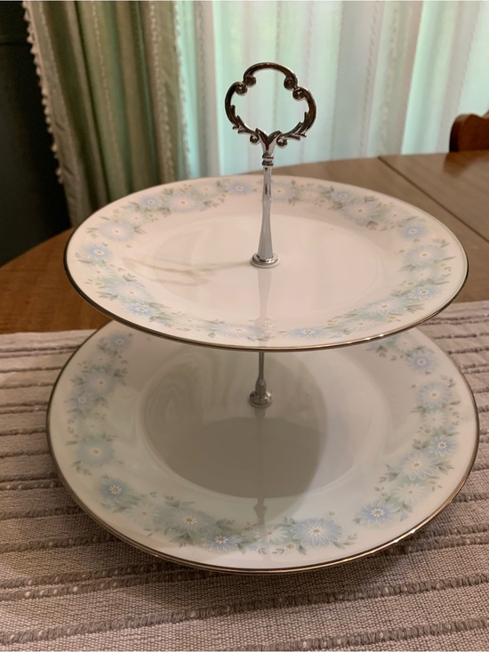 Noritake Other - Two-Tier Porcelain Serving Stand in White with Blue Floral Band